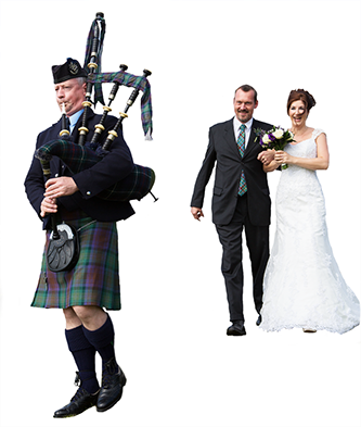 The Skye Piper playing the bride and groom in to their wedding ceremony on the beautiful Island of Skye
